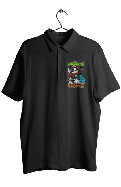 Men's polo with prints Goofy Coffee. Animated series, cartoon, coffee, cup, disney, dog, goofy. 2070702