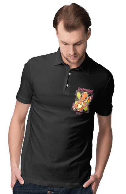 Men's polo with prints Pokemon Charmander. Anime, charmander, games, nintendo, pokemon, pokemon go. 2070702