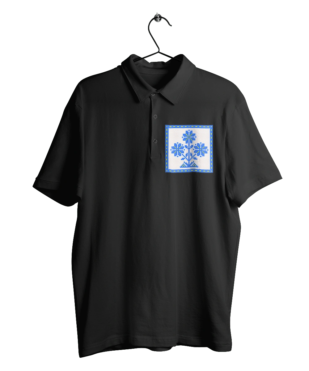 Yellow blue embroidery flowers