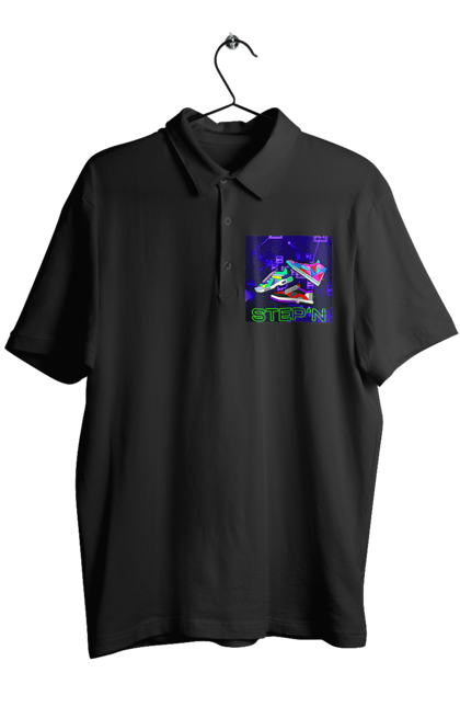 Поло чоловіче з принтом "Step`n". Віртуальні кросівки, крипта, криптовалюти, нфт, нфт кросівки, солана, степен. 2070702