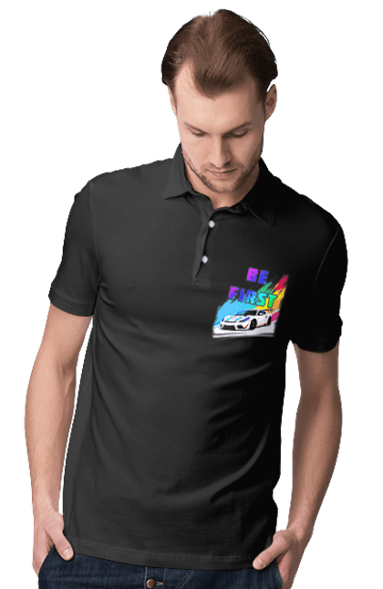 Поло чоловіче з принтом "Гонка". Автомобільний, гонка, спортивна машина, спортивний автомобіль. 2070702