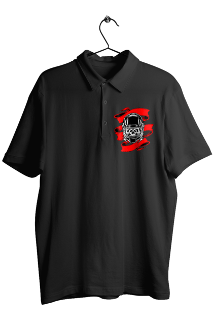Поло чоловіче з принтом "Череп в мотошоломі". Мото, стрічка, череп, шолом. 2070702