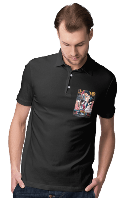 Men's polo with prints Demon Slayer Akaza. Akaza, anime, demon slayer, kimetsu no yaiba, manga, nezuko, serial. 2070702