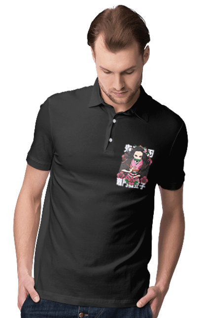 Men's polo with prints Demon Slayer Nezuko. Anime, demon slayer, kimetsu no yaiba, manga, nezuko, serial. 2070702