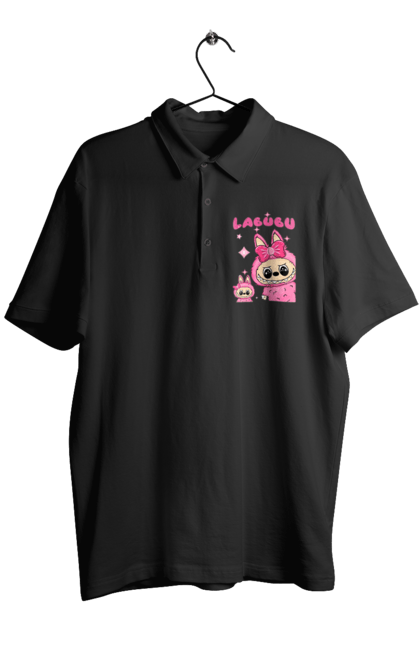 Поло чоловіче з принтом "Лабубу". Іграшка лабубу, лабубу, лабубу кока кола, мерч лабубу, мила, рожева лабубу, смішна лабубу. 2070702