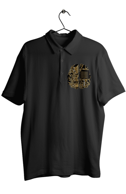 Поло чоловіче з принтом "Мозок Айті". Айті, айтішник, гик, знання, золотий, золото, інженер, кібер, кібернетика, кіборг, код, комп, кристал, мікросхема, мозок, програміст, професіонал, професія, розробник, розум, чіп. 2070702