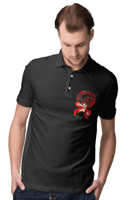 Men's polo with prints Demon Slayer Yoriichi Tsugikuni. Anime, demon slayer, manga, tsugikuni, yoriichi, yoriichi tsugikuni. 2070702