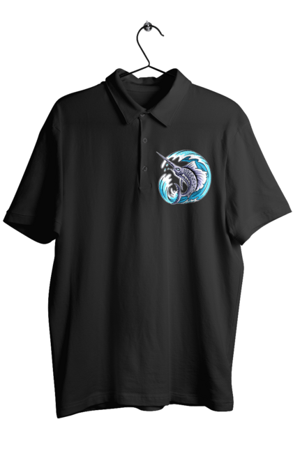 Men`s polo with prints Fish Sword And Wave. Swordfish, wave. 2070702