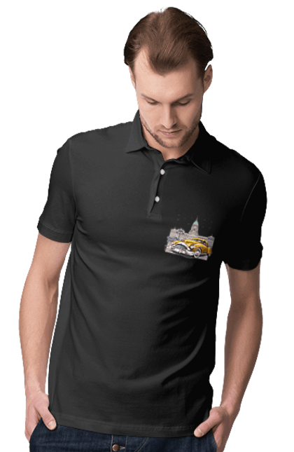Поло чоловіче з принтом "Автомобіль та архітектура модерн". Автомобіль, архітектура, модерн. 2070702
