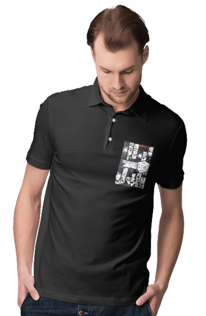 Men's polo with prints Jujutsu Kaisen. Anime, dark fantasy, gojo, jujutsu kaisen, magic battle, manga, mystic. 2070702