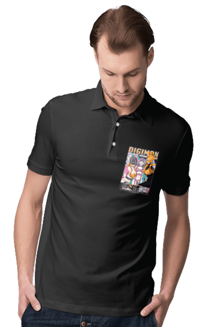 Men's polo with prints Digimon. Bandai, digimon, digital monsters, media franchise, virtual pets. 2070702