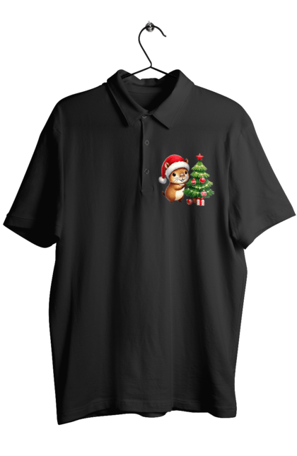 Men's polo with prints Christmas Capybara with a Tree. Animal, capybara, christmas, christmas capybara, christmas tree, gift, holiday, new year, new year`s gift, santa. 2070702