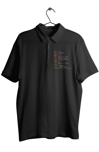 Поло чоловіче з принтом "Життя програміста". Angular, c, css, html, it, javascript, jquery, php, python, react, svelt, vue, айтишник, айті, гумор, код, кодувати, прогер, програміст, програмісти, ти ж, ти ж програміст, тиж програміст. ART принт на футболках