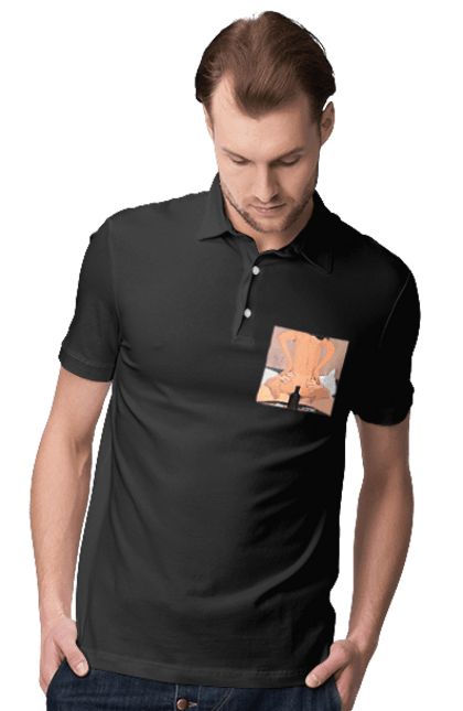 Поло чоловіче з принтом "Гола Дівчина, Пляшка І Сигарети". Гола, зверху. 2070702