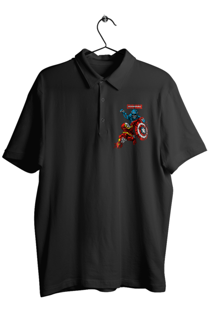 Men's polo with prints Iron Man vs Captain America. Avengers, captain america, civil war, comic, comics, film, iron man, marvel, marvel comics, tony stark. 2070702