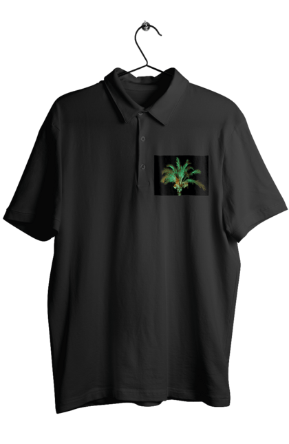 Поло чоловіче з принтом "Фінікова Пальма Вночі". Берег, відпочинок, відпустка, зелений, море, ніч, оазис, океан, острів, пальма, південь, подорож, пригоди, тропіки, фінікова, чорне. 2070702