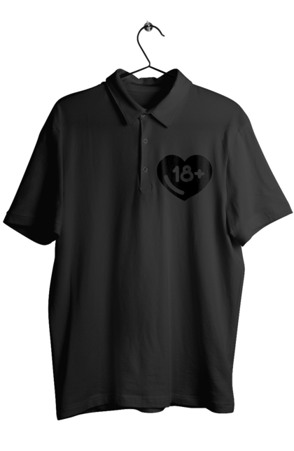 Поло чоловіче з принтом "18+". 18+, запрет, секс, сердце, черное. 2070702
