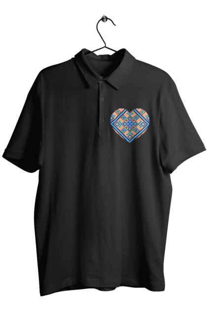 Men`s polo with prints Heart embroidery. Cross stitch, embroidered shirt, embroidery, heart, i love ukraine, symbols of ukraine, traditions of ukraine, ukraine. 2070702