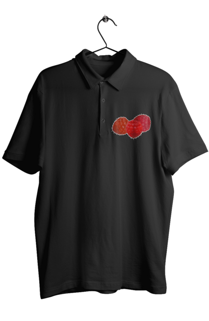 Поло чоловіче з принтом "Малина". Веган, вегетаріанець, делікатес, дієта, їжа, літо, малина, плід, смачно, стигла, червона, ягода. 2070702