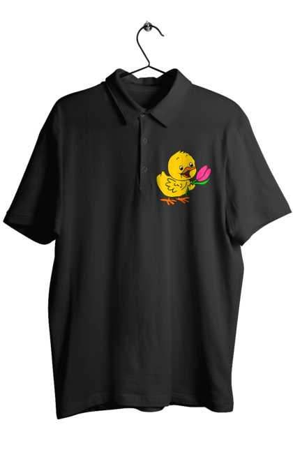 Men`s polo with prints Chicken With A Tulip. Chick, tulip. 2070702