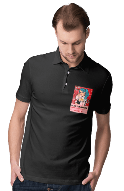 Поло чоловіче з принтом "I Live For Danger". Аніме, музика, пістолет, програвач. 2070702