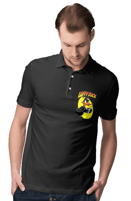 Men's polo with prints Daffy Duck. Cartoon, character, daffy duck, duck, looney tunes, merrie melodies, warner brothers. 2070702