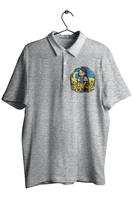 Men`s polo with prints Cute Ukrainian girl. Blue, flag of ukraine, made in ukraine, patriots of ukraine, support ukraine, ukraine, ukrainian, ukrainian girl, yellow, yellow-blue. 2070702