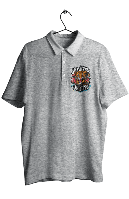 Men's polo with prints Jujutsu. Animal, japan, jiu jitsu, jujutsu, leopard, martial arts, ninja, samurai, sport. 2070702