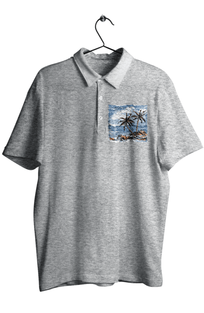 Men`s polo with prints Palm Trees And Sky. Clouds, palm trees, sea, sky. 2070702