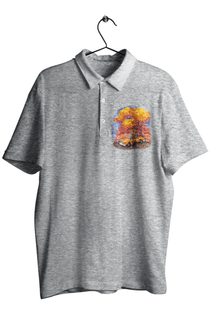 Men`s polo with prints Autumn Car Tree. Autumn, machine, orange, tree, yellow cute illustration. 2070702
