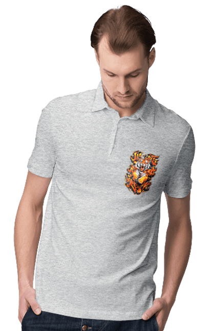 Men's polo with prints Jujutsu. Animal, japan, jiu jitsu, jujutsu, martial arts, ninja, samurai, sport, tiger. 2070702