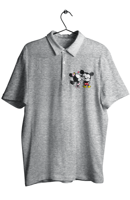 Men's polo with prints Mickey Mouse and Minnie Mouse. Cartoon, disney, mickey, mickey mouse, minnie mouse. 2070702