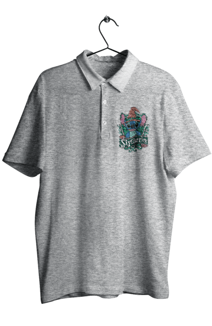 Men's polo with prints Stich Slytherin. Faculty, franchise, harry potter, hogwarts, slytherin, stich. 2070702