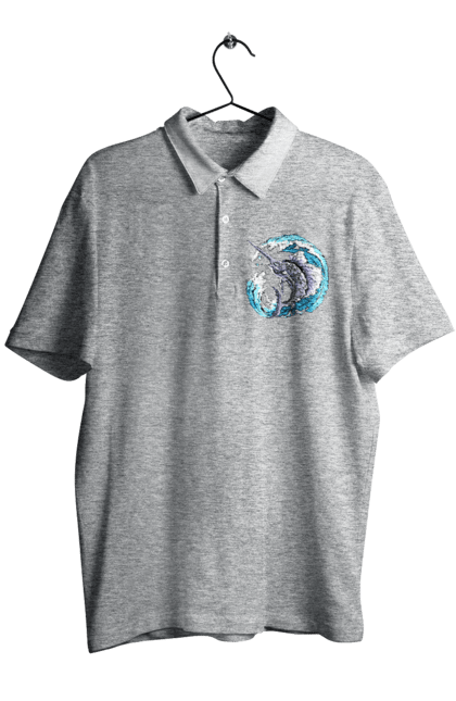 Men`s polo with prints Fish Sword And Wave. Swordfish, wave. 2070702
