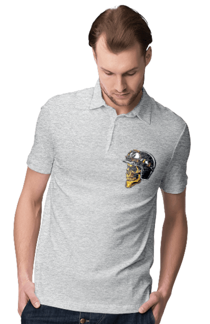 Поло чоловіче з принтом "Череп в мотошоломі". Крутий, очі, череп, шолом. 2070702