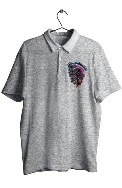 Men's polo with prints Skull. Black and white, bones, neon, scull, teeth. 2070702