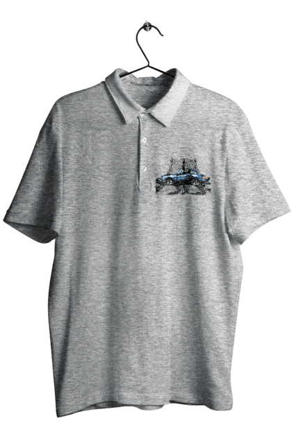 Men`s polo with prints Sports Car On The Road. Blue, car, fast, race, sports. 2070702