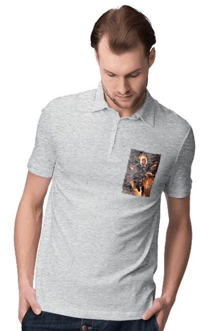 Поло чоловіче з принтом "Пекельний Гонщик". Вогонь, мотоцикл, пекельний гонщик, скелет, чоппер. 2070702