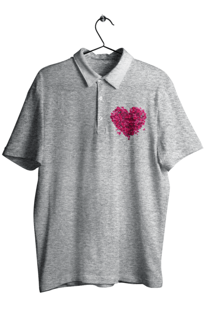 Men`s polo with prints Heart From Rose Petals. Petals, rose flower. 2070702