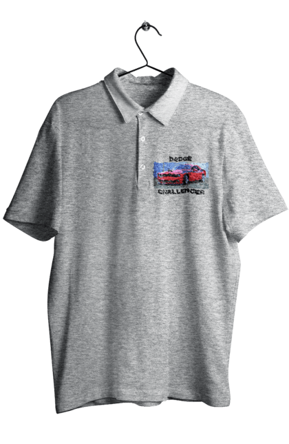 Men`s polo with prints Dodge challenger. An american legend, auto, car, classic car, cult car, dodge challenger, oil car, powerful car. 2070702