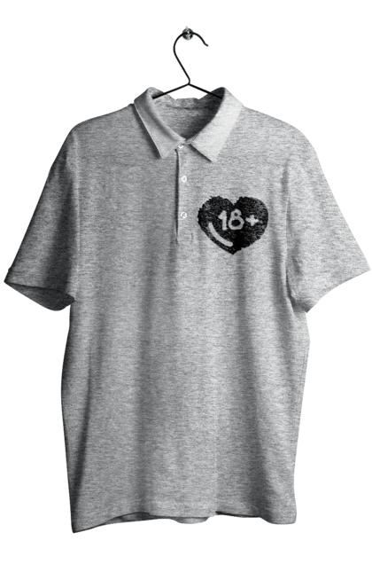 Men`s polo with prints 18+. 18+, black, heart, prohibition, sex. 2070702