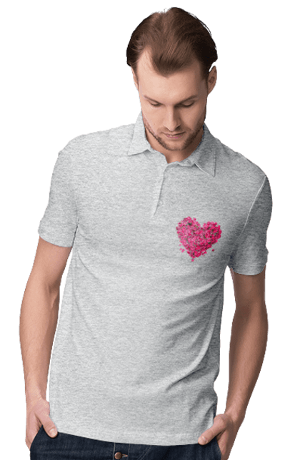 Men`s polo with prints Heart From Rose Petals. Petals, rose flower. 2070702