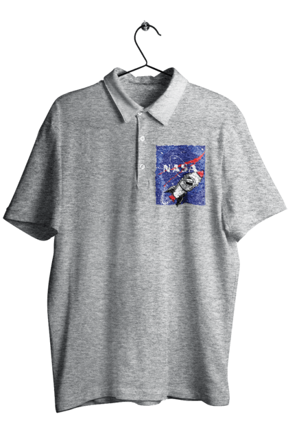 Men's polo with prints NASA. Aeronautics, astronautics, aviation, nasa, research, rocket, science, space, technologies, usa. 2070702