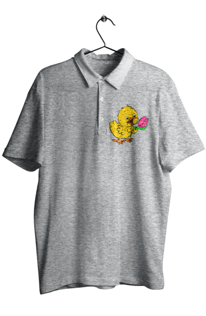 Men`s polo with prints Chicken With A Tulip. Chick, tulip. 2070702