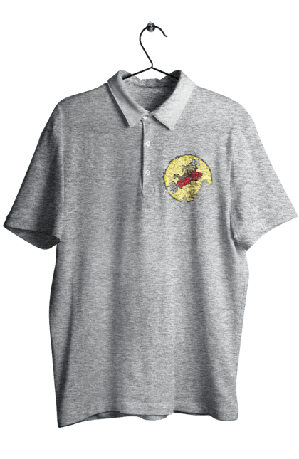 Men`s polo with prints Wile E. Coyote. Anti-hero, cartoon character, fast and bold, funny melodies, kayot, north american cayot, thief, villas, wiley, wili kayot. 2070702