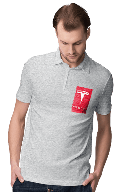 Поло чоловіче з принтом "Tesla". Авто, бренд, ілон маск, логотип, тесла. CustomPrint.market