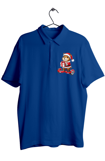 Men's polo with prints Christmas Capybara with a Gift. Animal, capybara, christmas, christmas capybara, gift, holiday, new year, new year`s gift, santa. 2070702