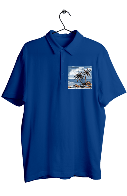 Men`s polo with prints Palm Trees And Sky. Clouds, palm trees, sea, sky. 2070702