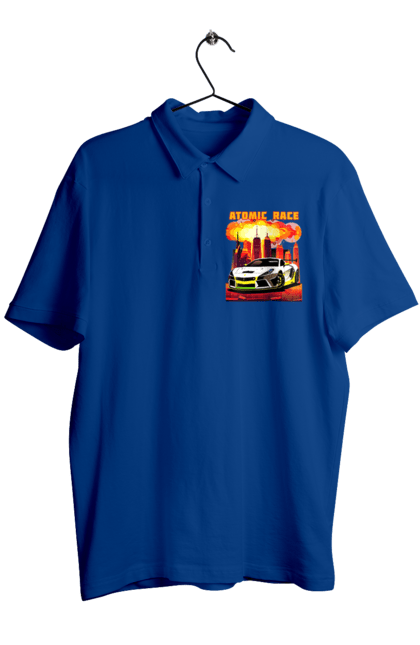 Men`s polo with prints Atomic race. Atomic race, automobile, car, race, racing cars, sport car, sports car. 2070702