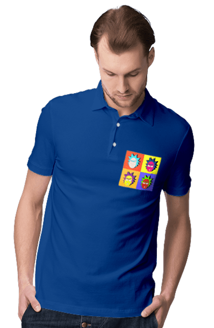 Men's polo with prints Rick and Morty. Adventures, black humor, cartoon, pop art, rick, rick and morty, sci-fi, tragicomedy. 2070702